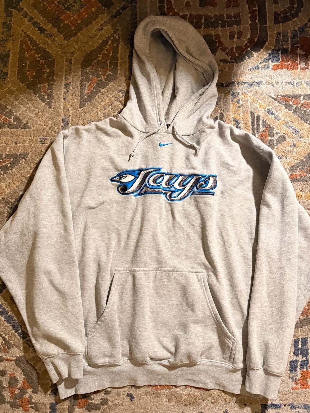 Vintage Nike Toronto Blue Jays Center Swoosh Grey Pullover Hoodie size X